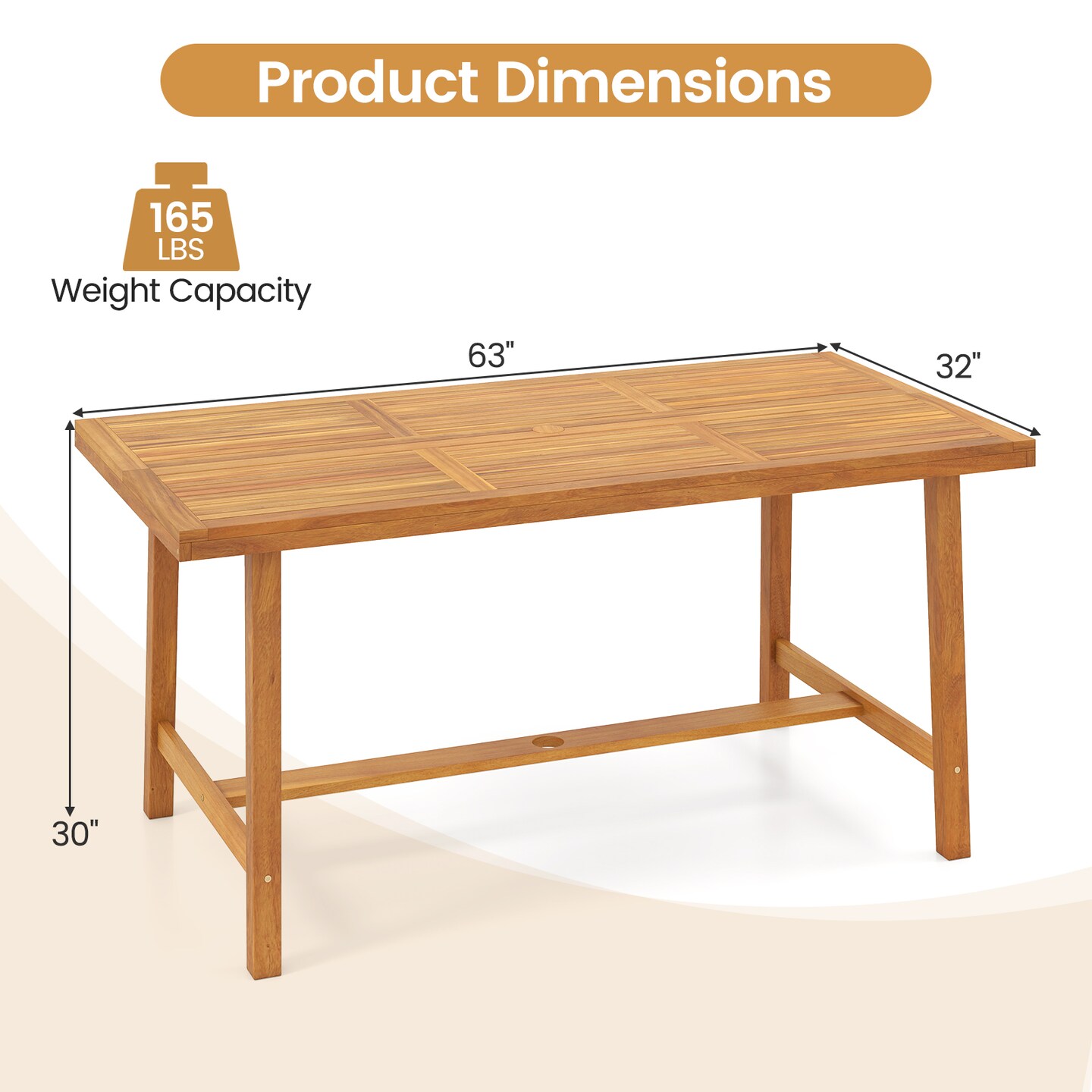 Indoor Outdoor Acacia Wood Dining Table for 6, Sturdy and Durable
