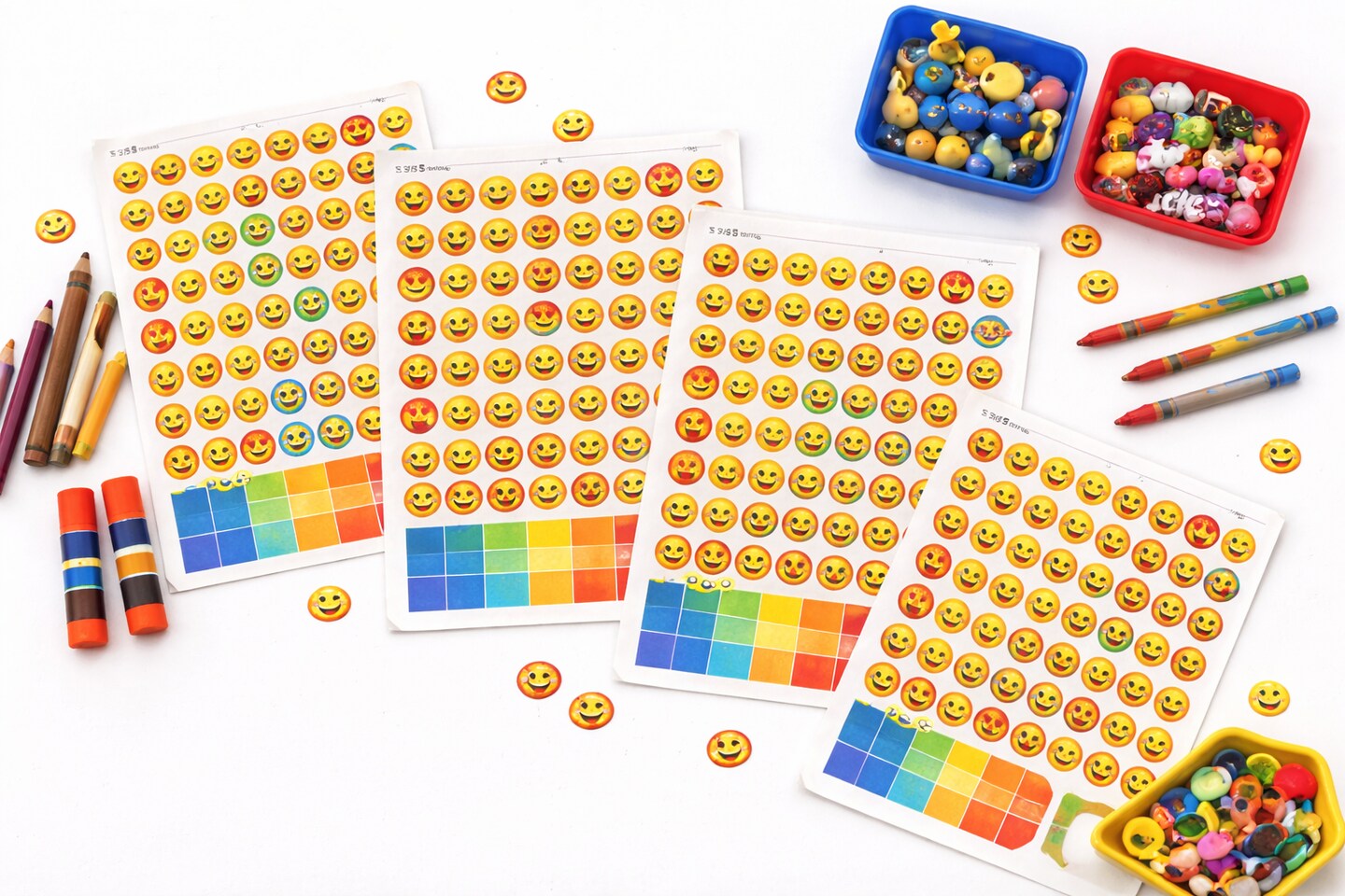 Smile Face Sticker Sheets 5/8 Inch – 48 Pack Reward Stickers, 4 Sheets for Classrooms & Crafts