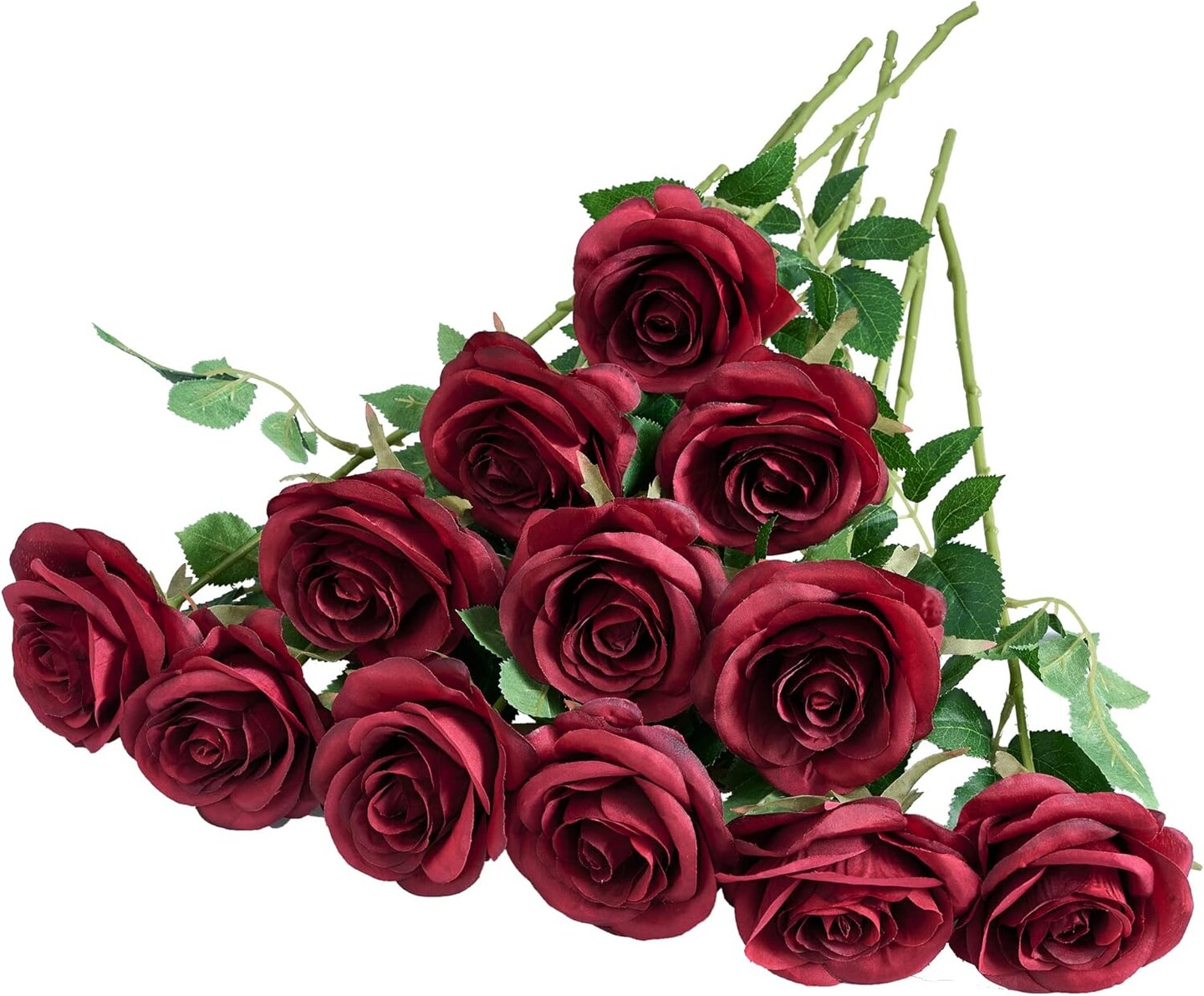 12pcs Roses Artificial Flowers Fake Roses Burgundy Silk Roses Wine Red ...