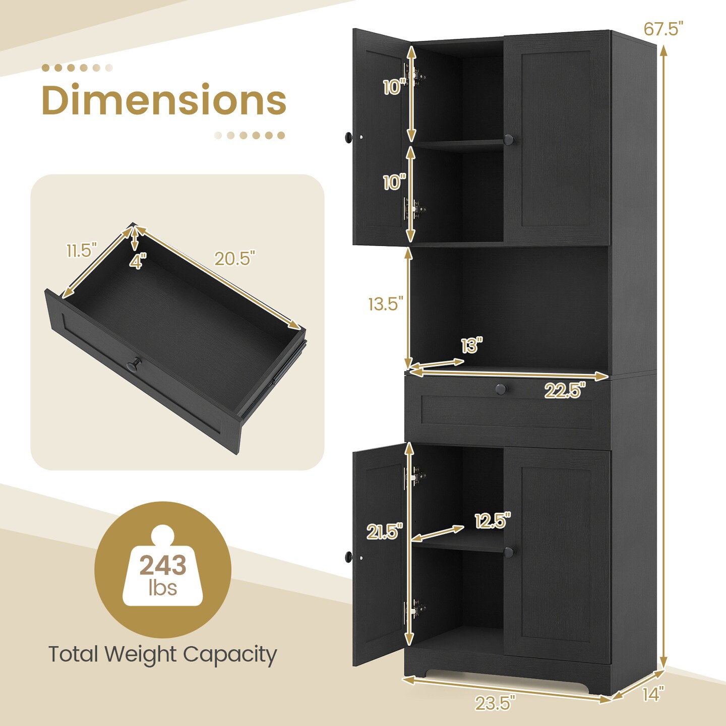 Modern Floor Cabinet 67.5" with Ample Storage and Single Drawer