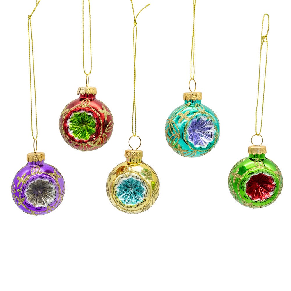 Kurt Adler 45MM Miniature Multicolored Glass Reflector Christmas Ornaments, 9-Piece Boxed Set