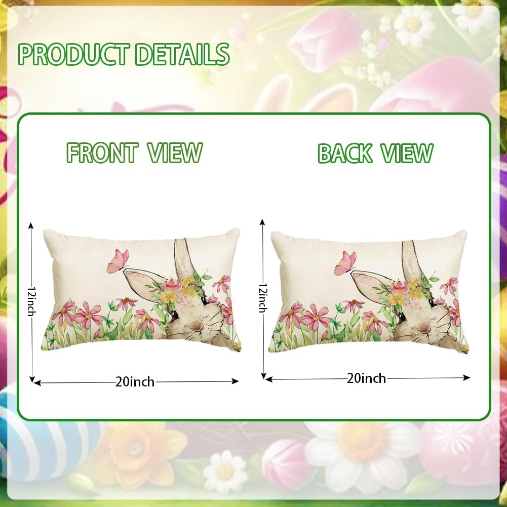 Happy Easter Pillow Covers 12x20in Lovely Double - Sided HD Print Cover Easter Bunny Spring Pillow Covers Case for Indoor Sofa Easter Decorations