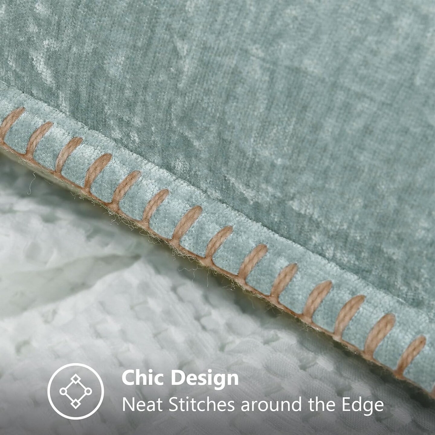 Chenille Soft Throw Pillow Covers 18x18 Set of 2, Farmhouse Velvet Decorative Pillow Covers with Stitched Edge for Couch Sofa Bed, Aqua Haze