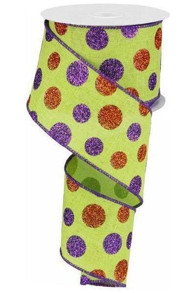 2.5&#x22; Lime Green Ribbon with Multi Glitter Dots