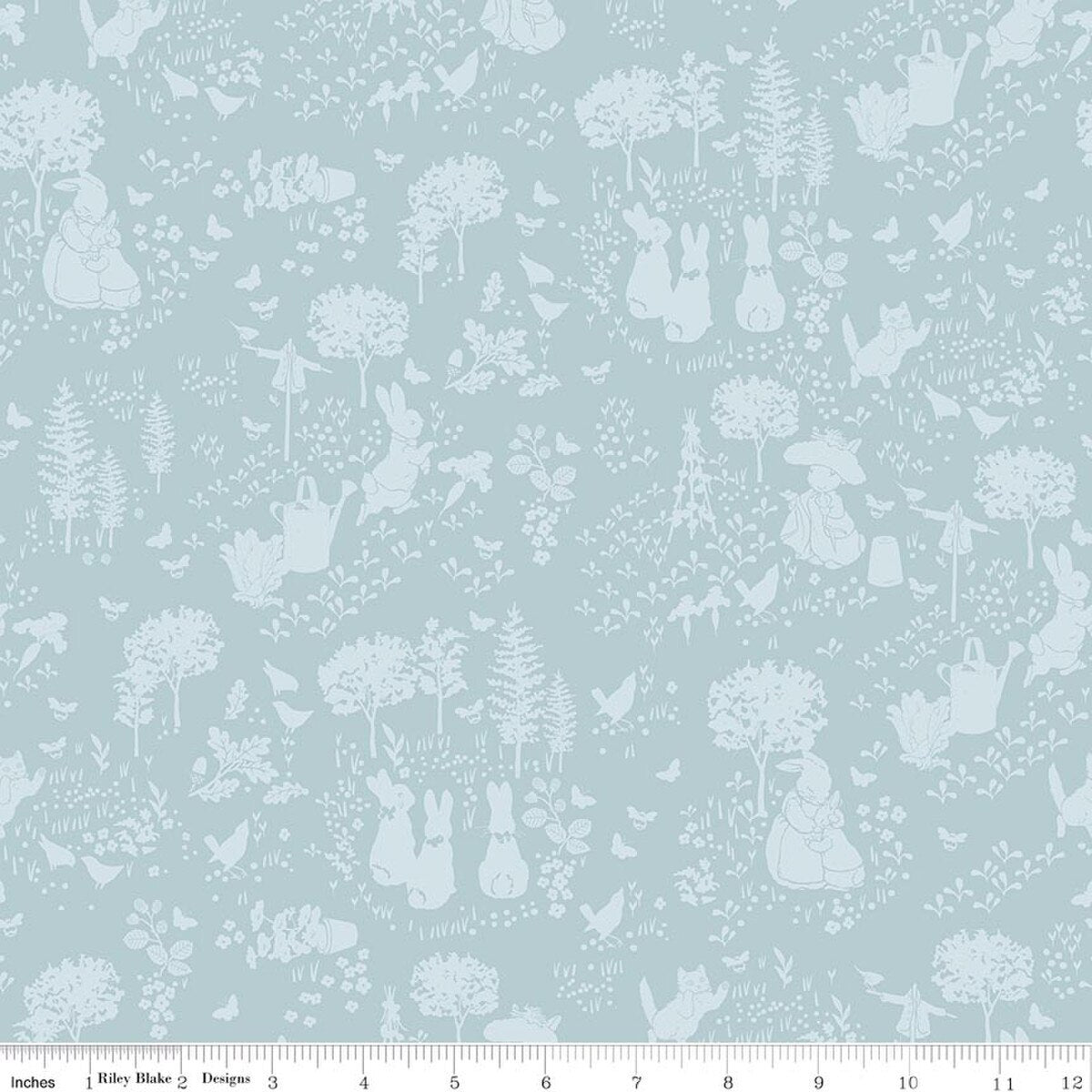 Fabric Riley Blake Blue Tonal Garden Peter Rabbit and Benjamin Bunny by the Quarter Yard C17251-BLUE