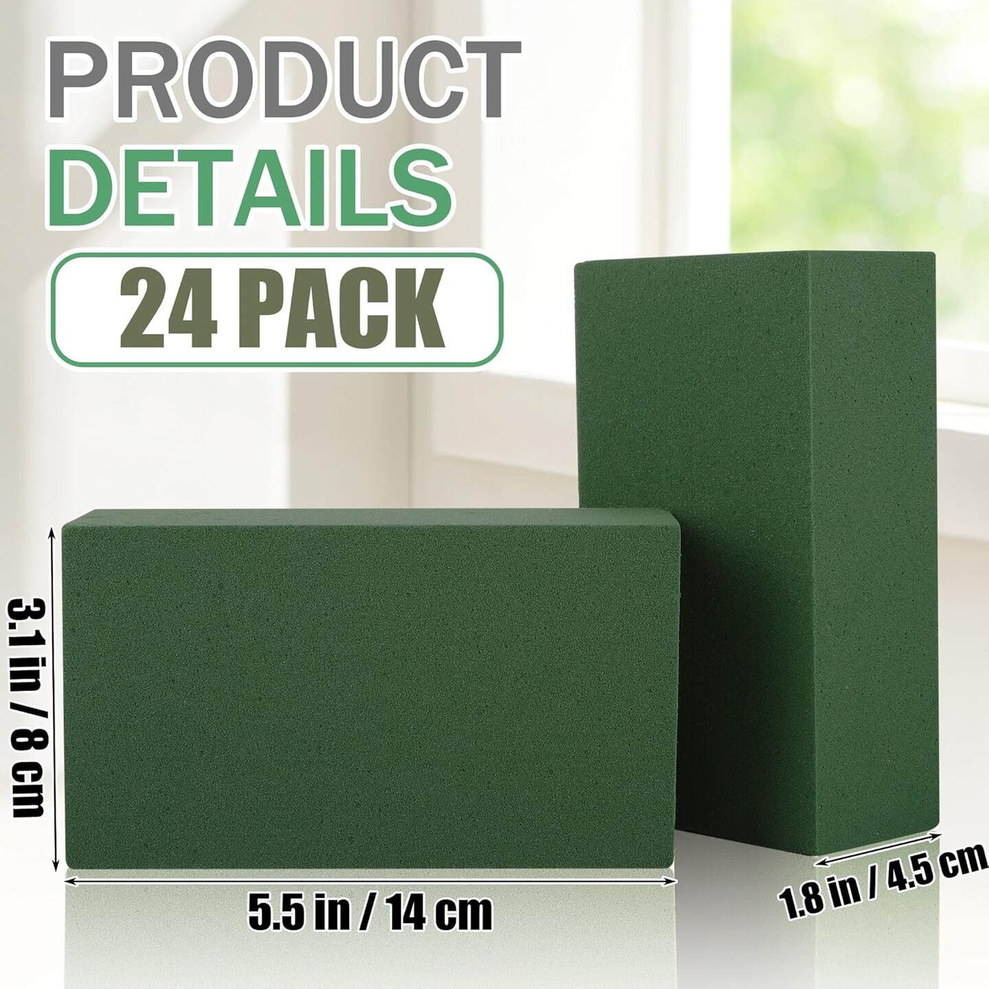 24 Packs Floral Foam Blocks Wet &#x26; Dry Floral Foam Bricks 5.5x3.1x1.8 Inch Flower Arranging Kit for Fresh and Artificial Flowers Florist Foam Blocks for Wedding Home Decor