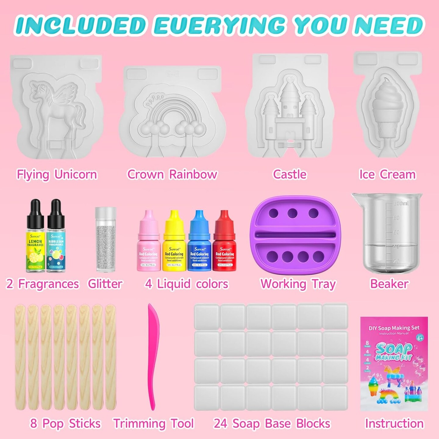 Unicorn Soap Making Kit for Kids Age 6-12+, Arts and Crafts Kits for Kids Girls Birthday Gifts, DIY Craft Science Toys STEM Creative Activity Make Your Own Soap Kit for Girls &#x26; Boys