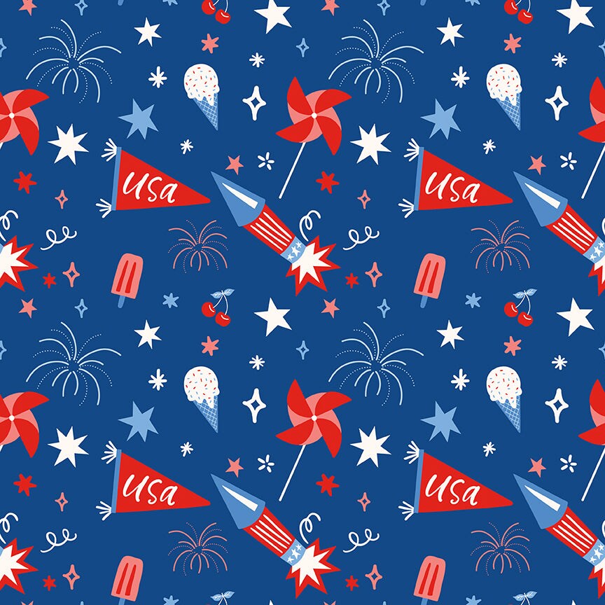 Fabric Riley Blake Blue Main Firecracker by the Quarter Yard C17200-BLUE