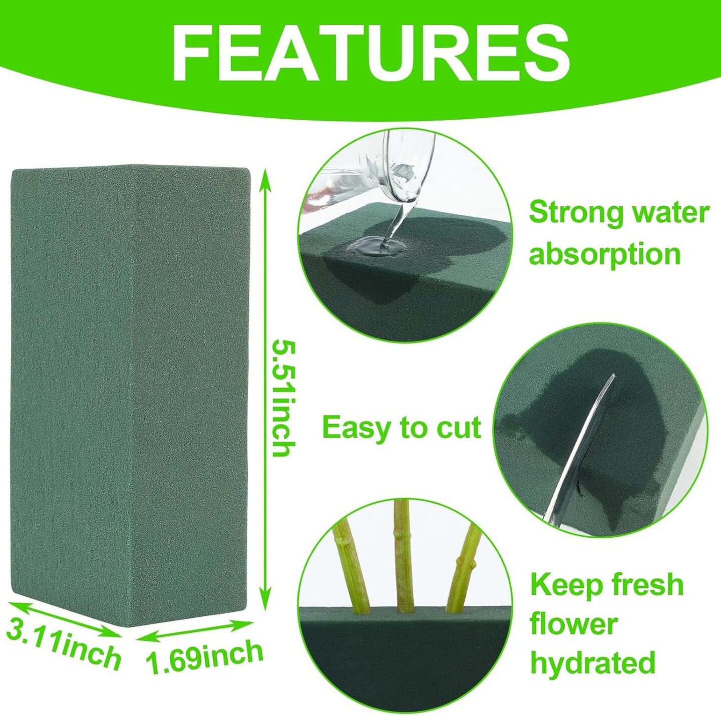 3 Pcs Floral Foam Bricks ,Mini Florist Flower Foam Green Blocks Supplies for Fresh and Artificial Flower Arrangements Crafts DIY