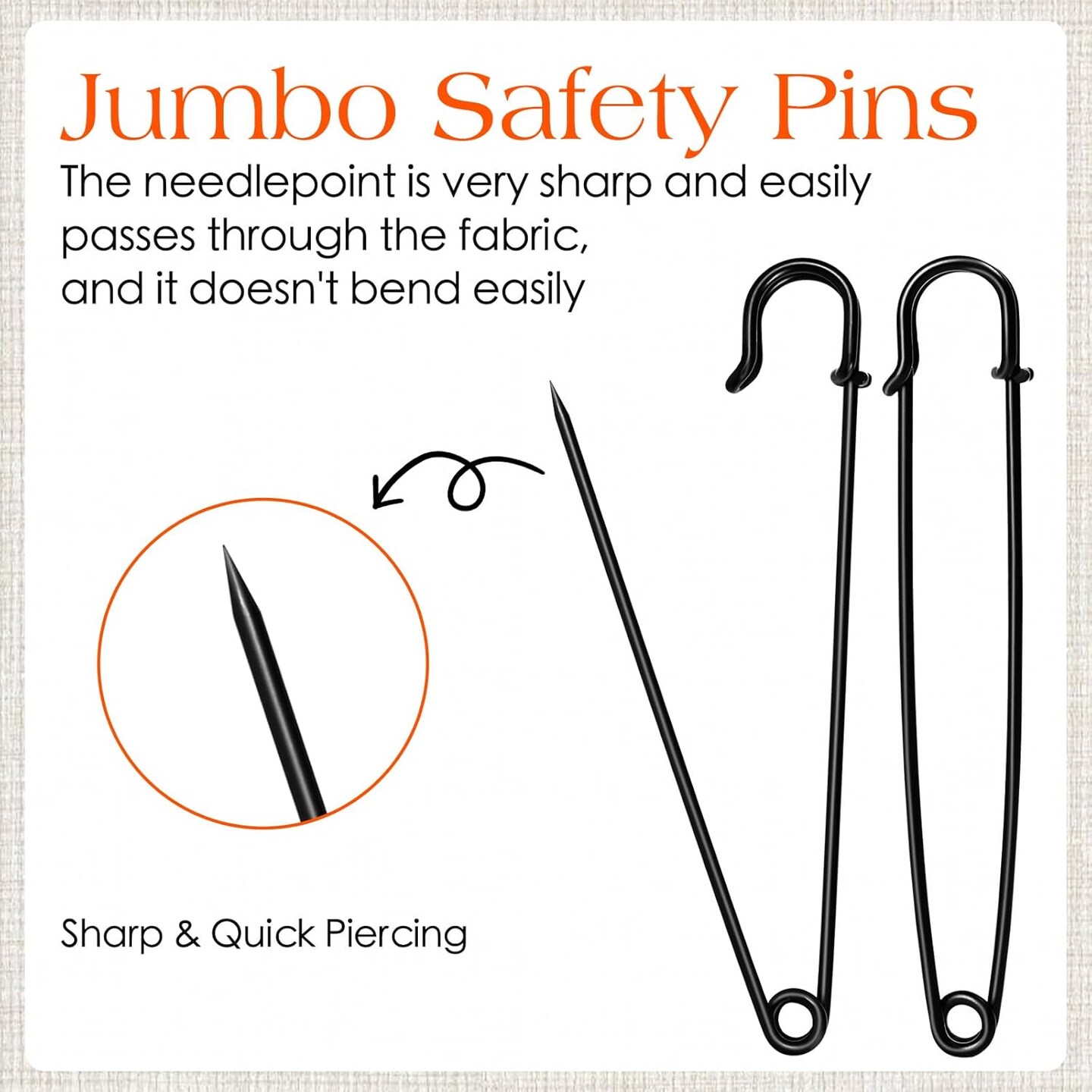 Extra Large Safety Pins Heavy Duty, 5 inch Giant Safety Pin, 10 PCS Black Big Safety Pin, Jumbo Safety Pins for Clothes, Blankets, Thick Fabric, Decorations