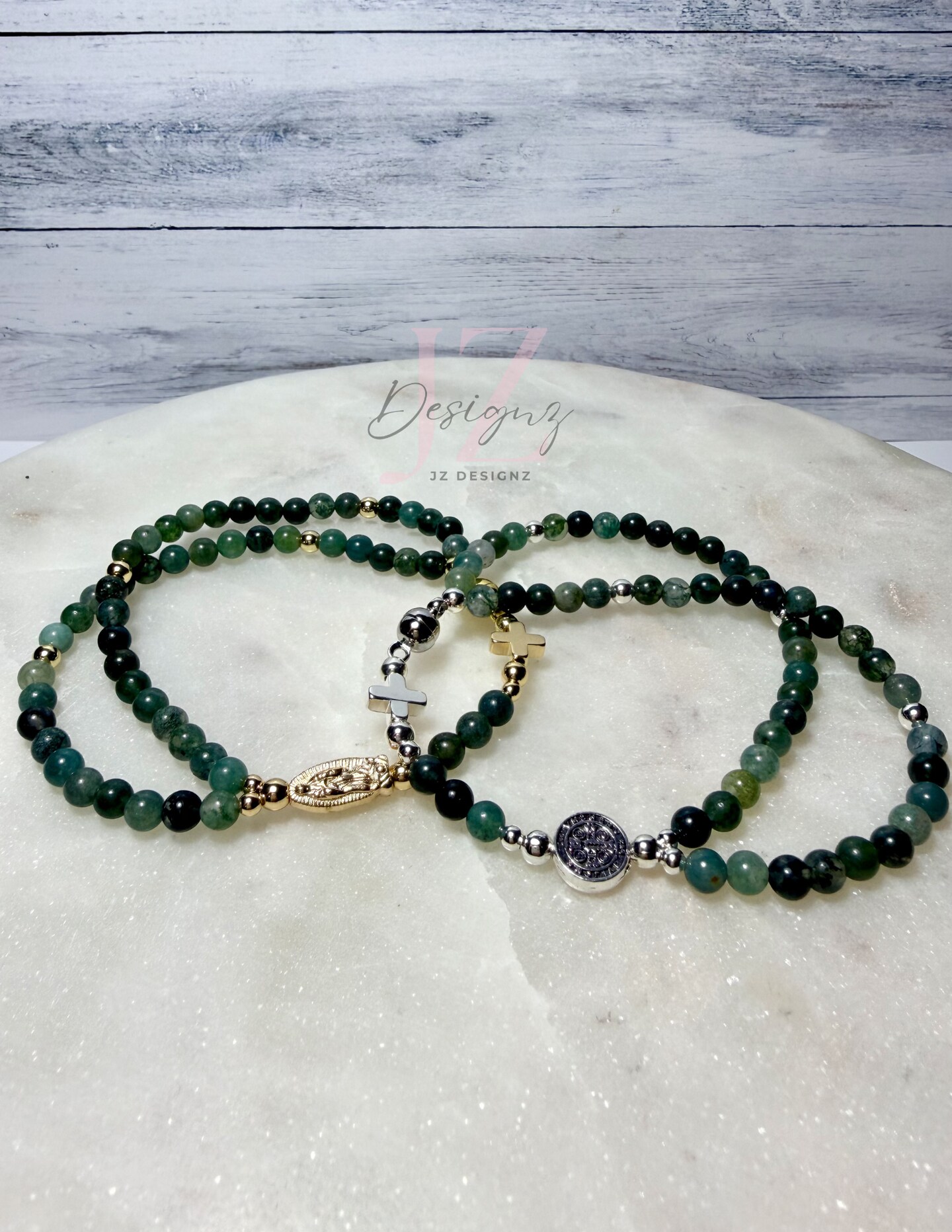 Moss and Mercy Rosary Bracelet – Natural Moss Agate Catholic