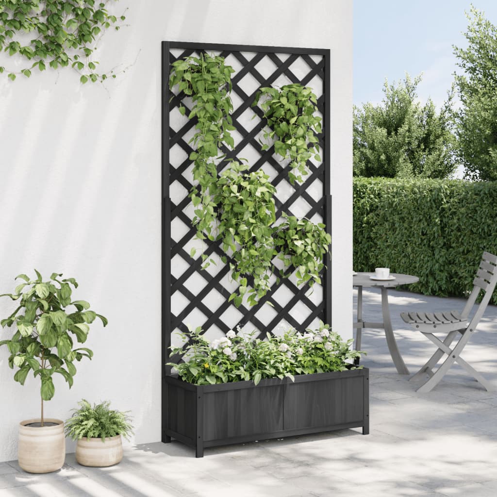 vidaXL Planter with Trellis Black Solid Wood Fir | Michaels