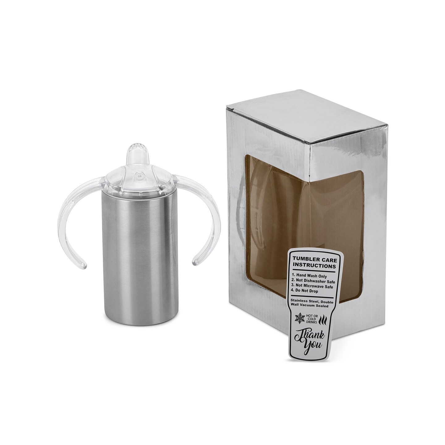 Makerflo 12 oz Stainless Steel Straight Sippy Cup Duo with Clear &#x26; Hard Plastic Sippy Lid with Handles, Craft-Ready for DIY Gifts &#x26; Personalization (Epoxy, UV DTF, and Laser Engraving)