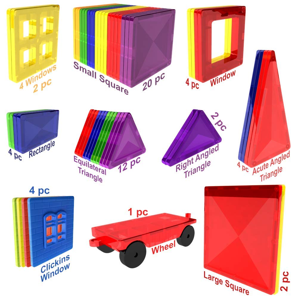 Magnetic Tiles Blocks Building Set for Kids – Learning Educational Toys for Boys Girls for Age 3-8 Year-Old – Birthday Present Gift (57PC)