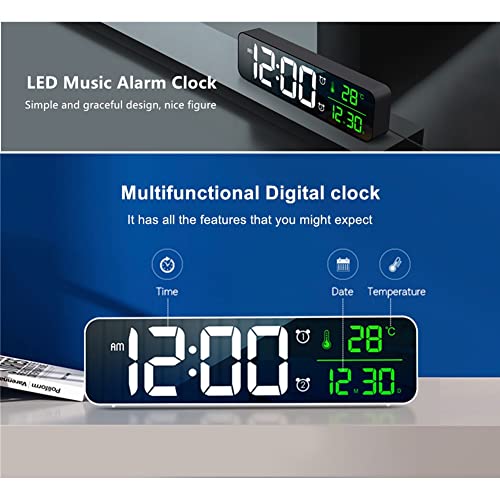 Large Display Alarm Clock for Living Room Office Bedroom Decor LED Electronic Date Temp Display Wall Electric Clocks Automatic Brightness Dimmer Smart Cool Modern Desk Accessories Black