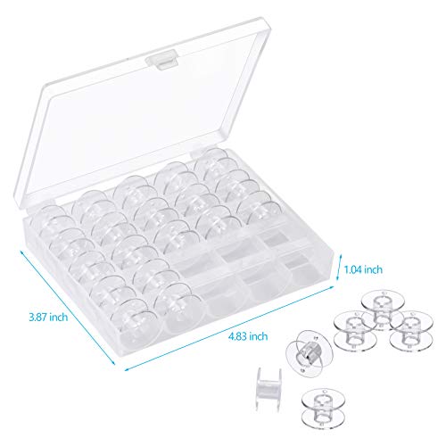 25 Pieces Bobbins for Sewing Machine, Sa156 Bobbins, Bobbins Class 15, Sewing Accessories, Plastic Bobbin with Case(1 Box)