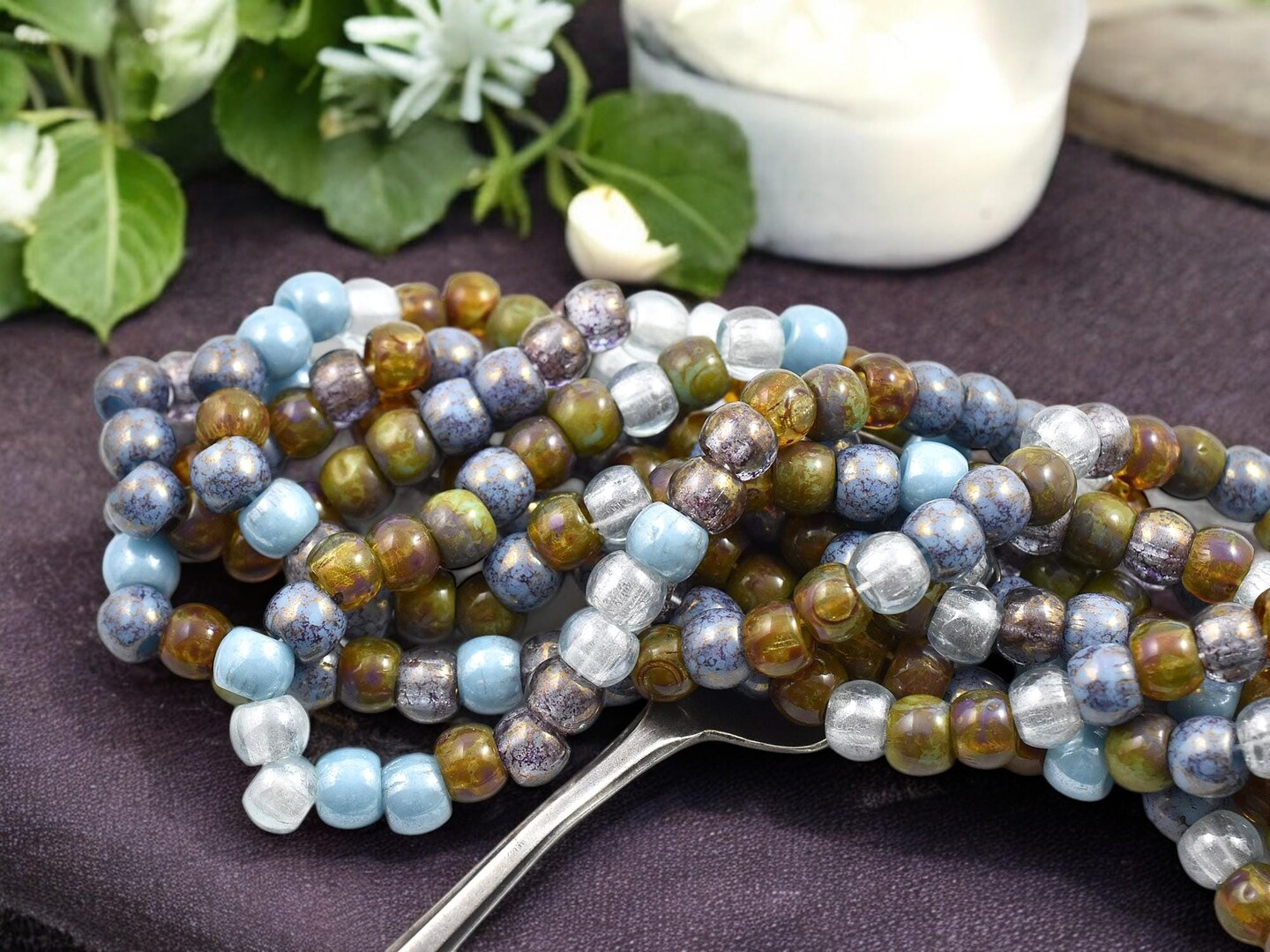 32/0 Aged Blue Sky Picasso Mix Seed Beads (17&#x22; Strand)