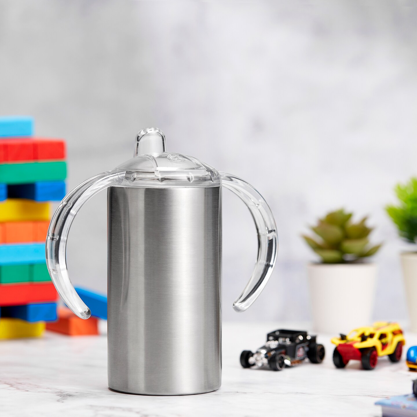 Makerflo 12 oz Stainless Steel Straight Sippy Cup Duo with Clear &#x26; Hard Plastic Sippy Lid with Handles, Craft-Ready for DIY Gifts &#x26; Personalization (Epoxy, UV DTF, and Laser Engraving)