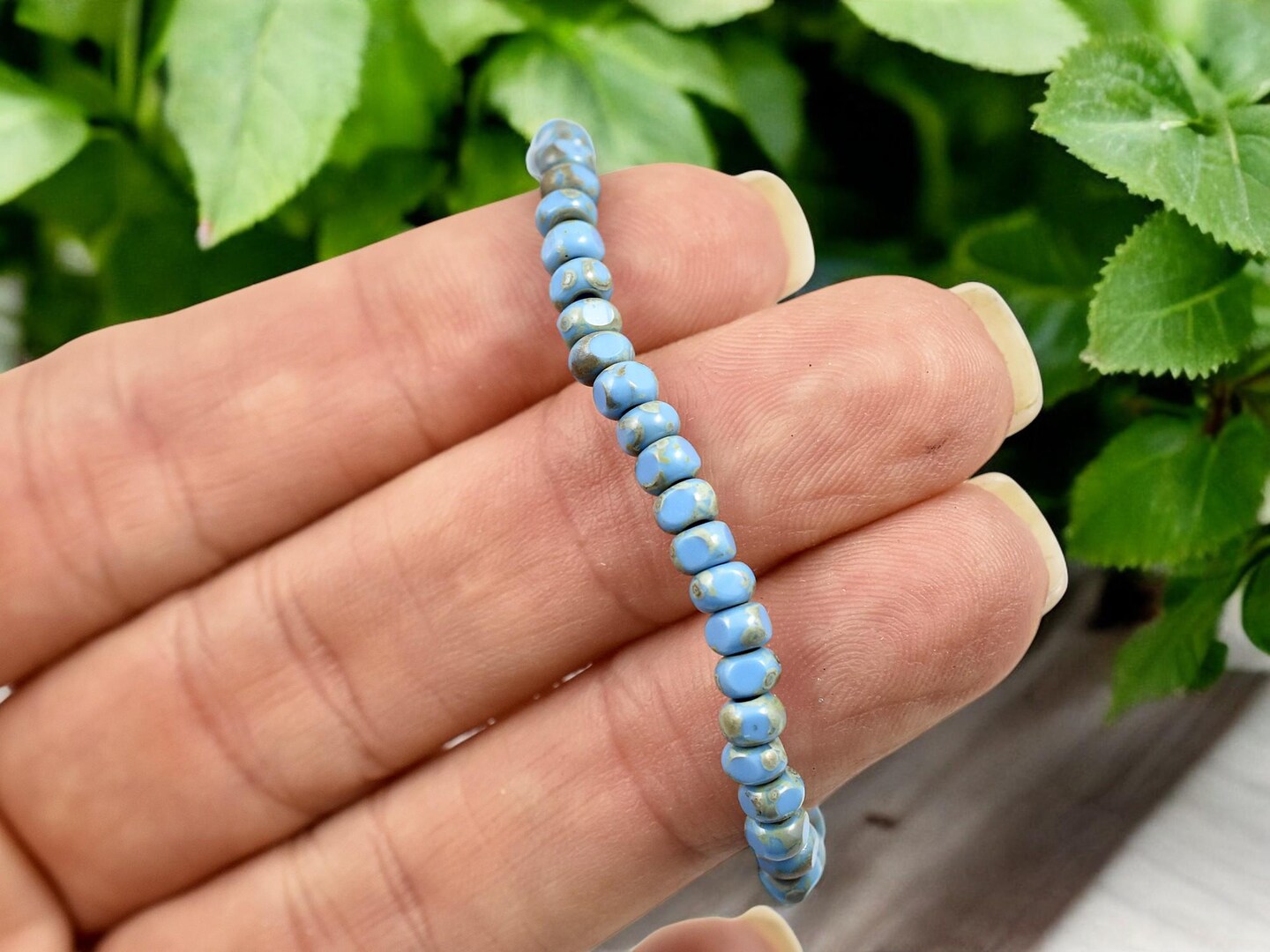 *50* 4x3mm Opaque Blue Turquoise Picasso Trica Beads