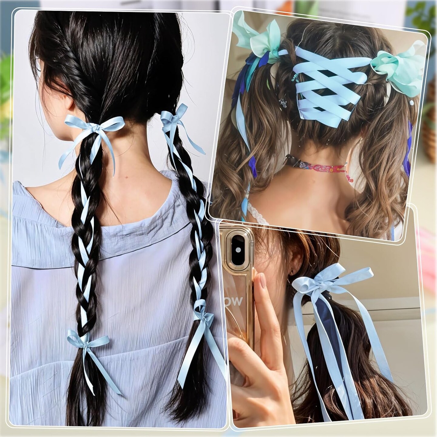 120 Yards Blue Ribbon 3/8 Inch Baby Blue Ribbon Thin Light Blue Satin Ribbons