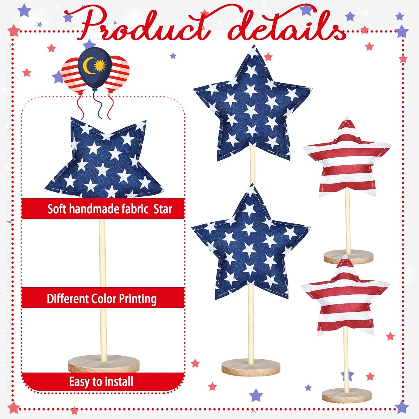 5 Set 4th of July Decoration Patriotic Fabric Star Ornaments Independence Day Table Decor