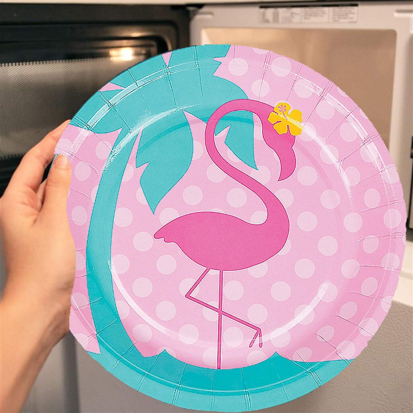 8 Ct. Flamingo Paper Dessert Plates 7&#x22; Disposable Plates Cute Pink Flamingo Party Tableware