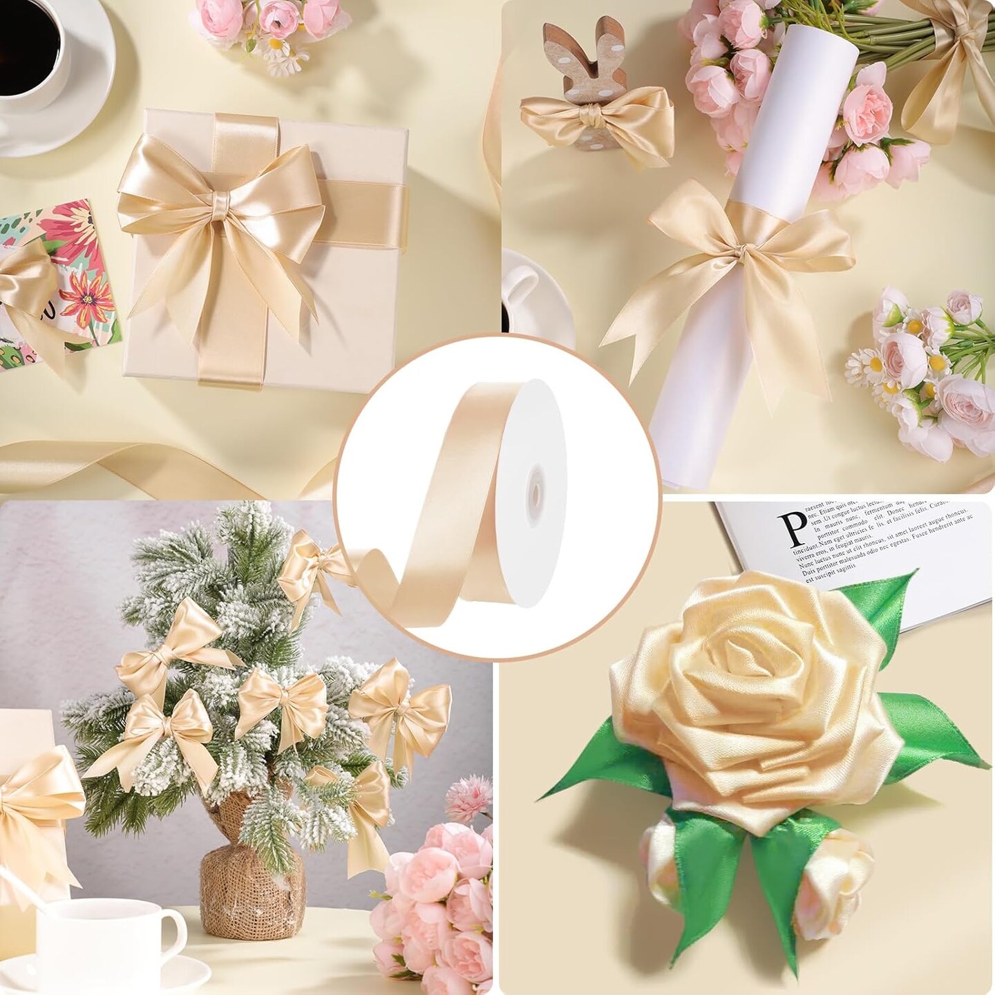 120 Yards Champagne Ribbon1-1/2 Inch Gold Satin Ribbon