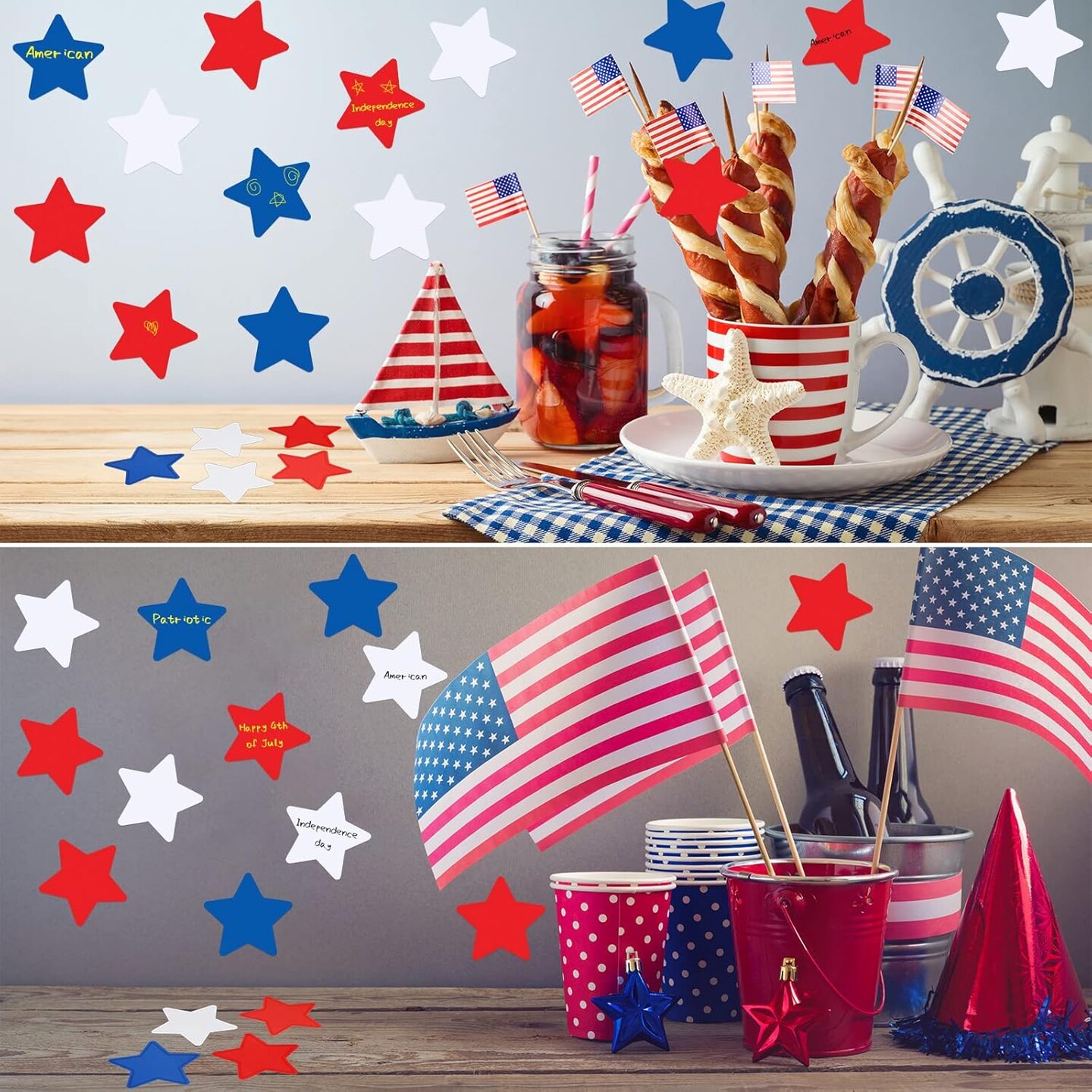 108 Pcs Patriotic Star Cutouts 4th of July Independence Day Accents for DIY Bulletin Board Red White and Blue Star Cutouts for Patriotic Theme Party Decor(3.46 Inch)