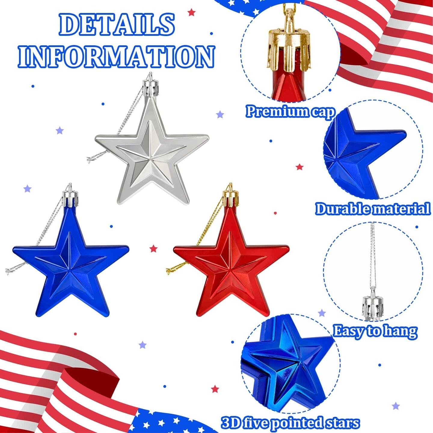 4th of July Ornaments for Tree 24 PCS Decorations Party Accessories