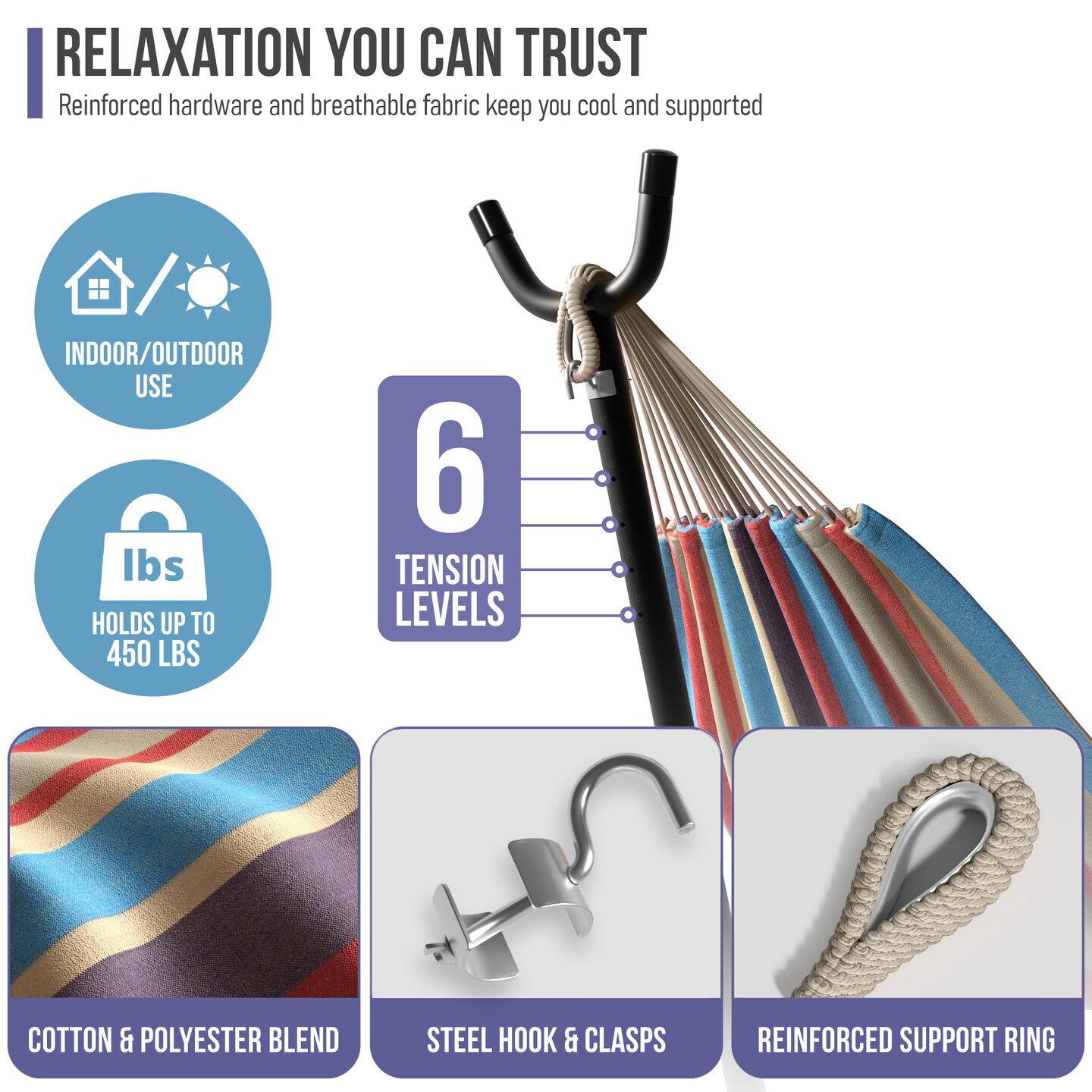 Sorbus Double Hammock With Steel Stand - Portable Carrying Case