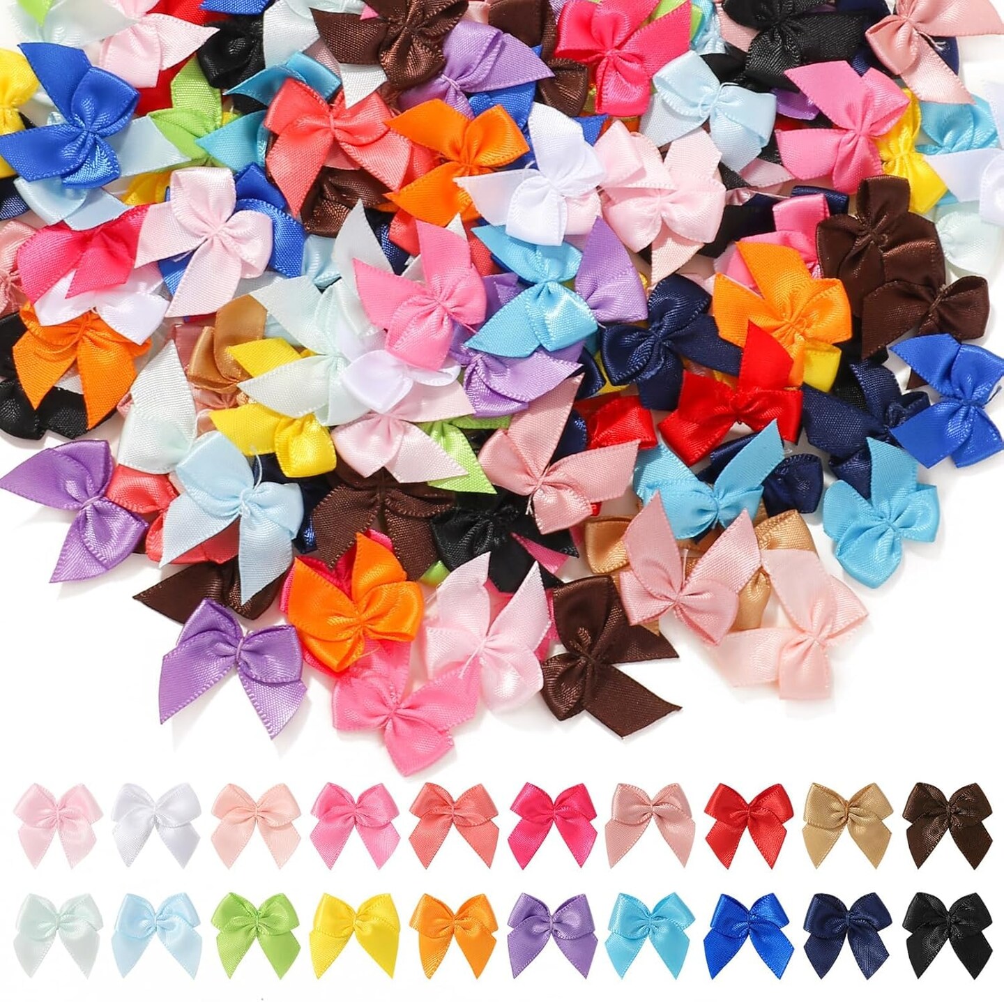 200 Pcs 1" Mini Satin Ribbon Bows