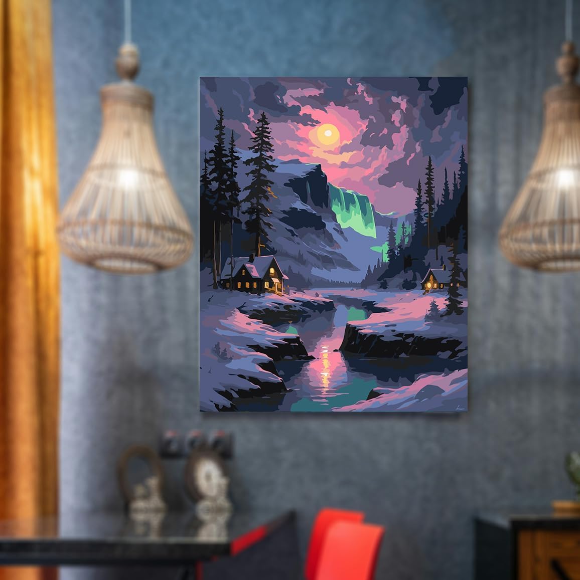 Snow Mountain Paint by Numbers Kit for Adults Beginner Waterfall Adult Paint by Number Kits On Canvas River Cabin Oil Painting Kit for Adults Kits for Gift Home Wall Decor 16x20 Inch