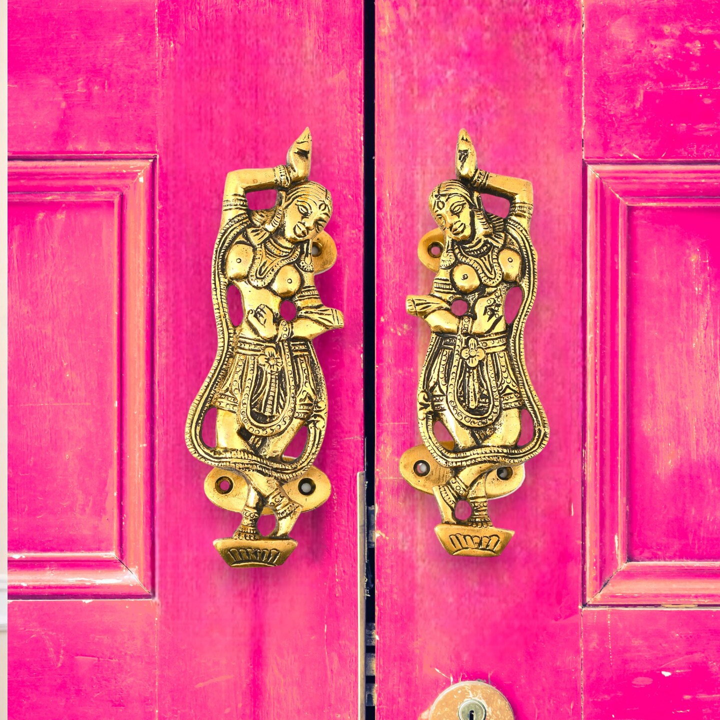 Decorative Antique Dancing Lady Door Pull Handles 6.8 Inches Pair of 2 Unique Brass Fitting Knobs for Drawer, Shelf, Wardrobe, Almirah Housewarming Gift