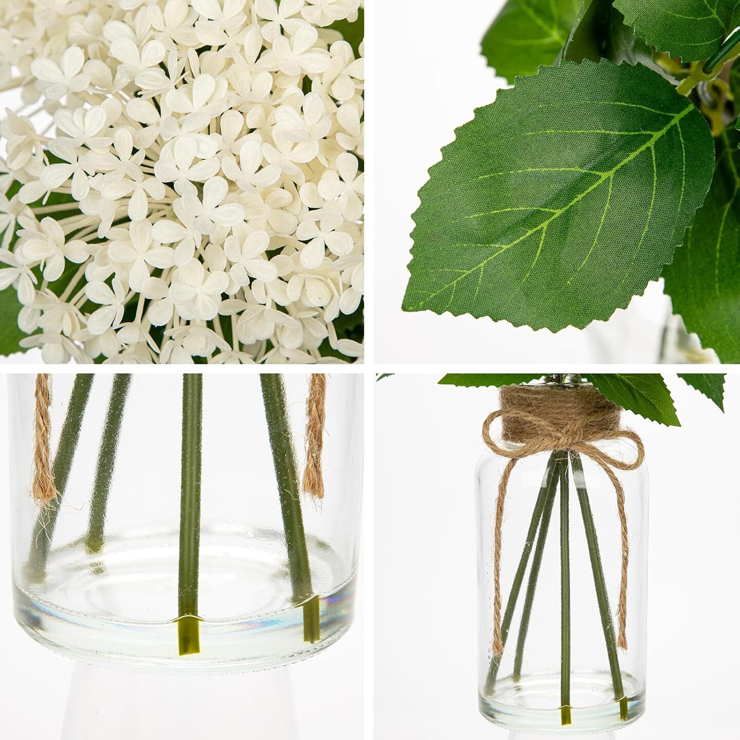 Artificial Hydrangea Flowers in Glass Vase with Faux Water, 13.8&#x22; Fake Cream Hydrangeas Arrangement Centerpiece for Home Caf&#xE9; Kitchen Bathroom Decoration