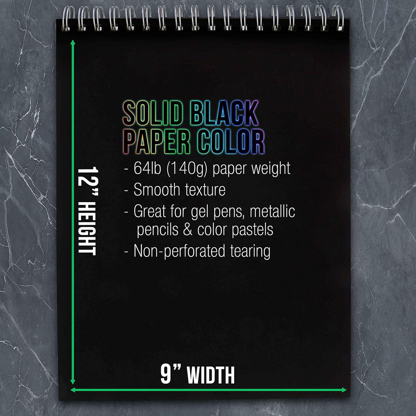 9&#x22; x 12&#x22; Premium Black Heavyweight Paper Sketch Pad