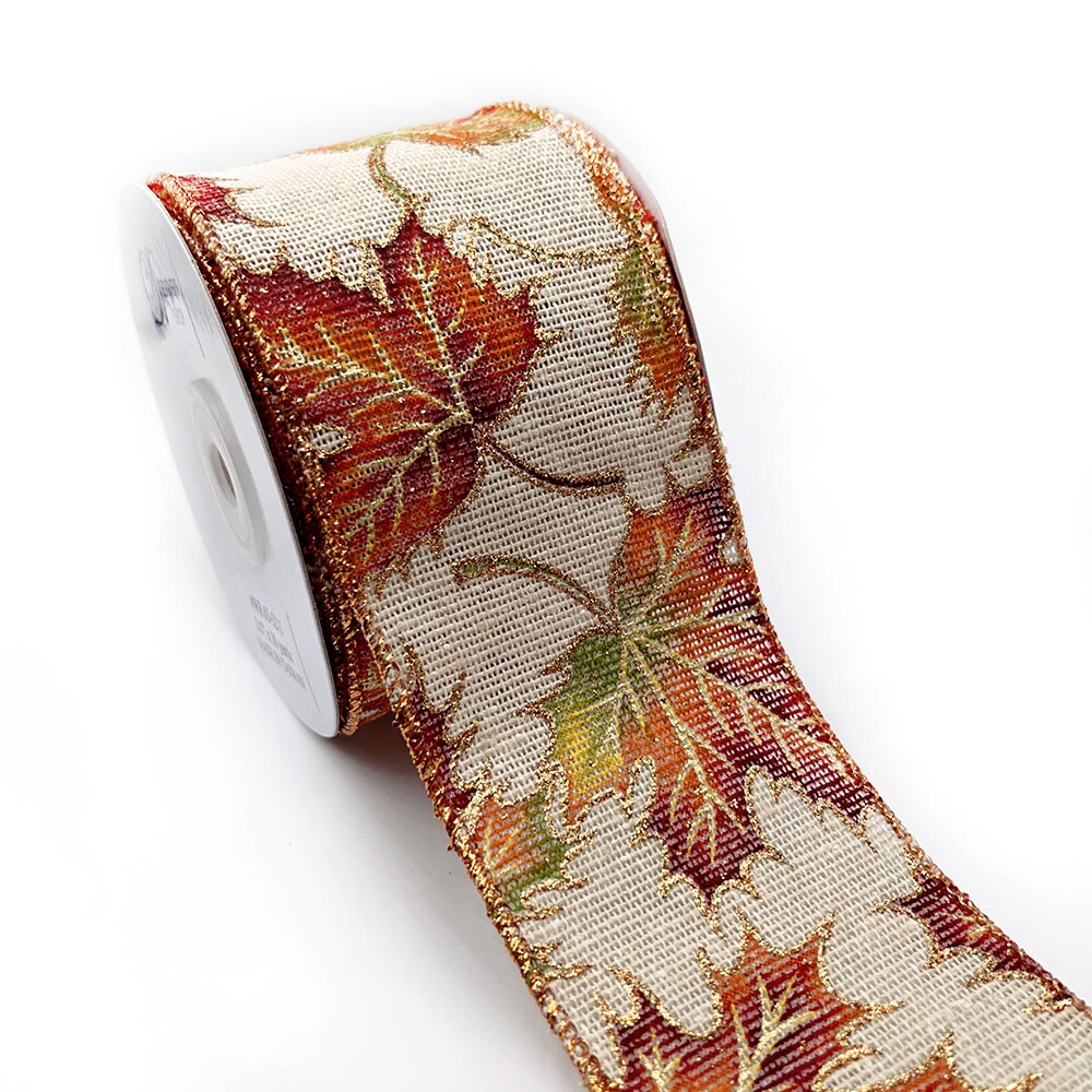 Designer’s Shop WR 63-5211 Fall Maple Leaf Wired Edge Ribbon – 2.5" x 10 Yards – Autumn Harvest Decor