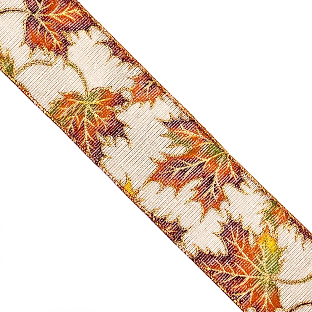 Designer’s Shop WR 63-5211 Fall Maple Leaf Wired Edge Ribbon – 2.5" x 10 Yards – Autumn Harvest Decor