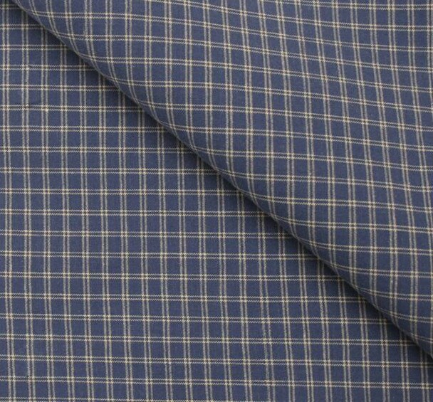 1 Yard Stretch Cotton Poplin Plaid Blue Fabric, 44/45" Wide Lightweight Apparel Material