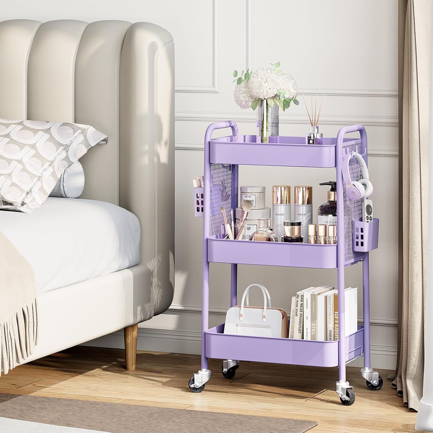 3 Tier Rolling Cart Storage Organizer - Purple