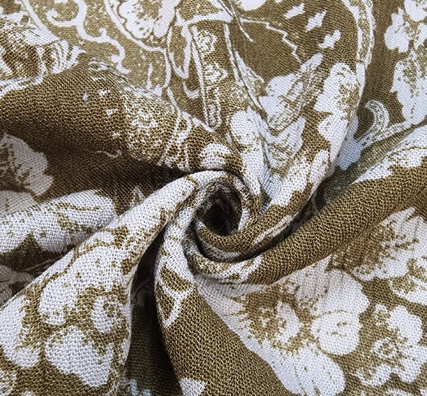 1 Yard Military Olive 100% Rayon Crinkle Fabric 50/52&#x22; Wide Lightweight Drapey Fashion Fabric