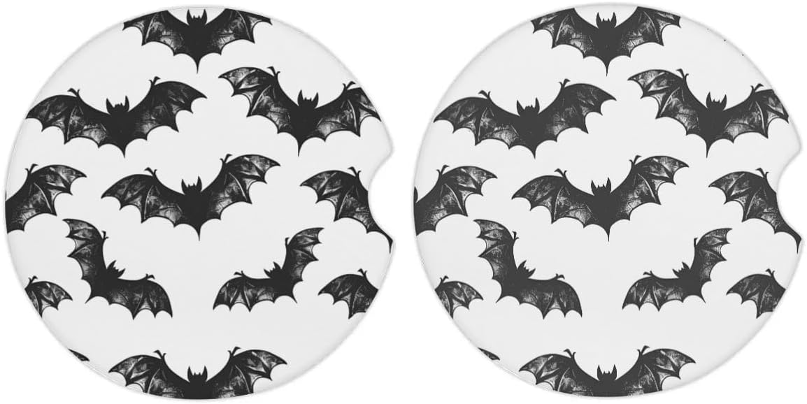 Cup Holder Coaster for Car, 2 Pack Car Coasters for Cup Holders (Bat White)