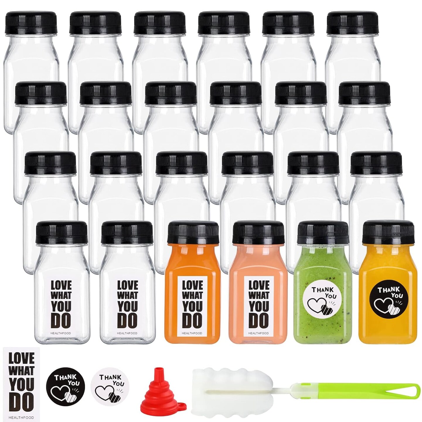24 Pack 4oz Empty PET Plastic Juice Bottles with Leak-Proof Caps Lids