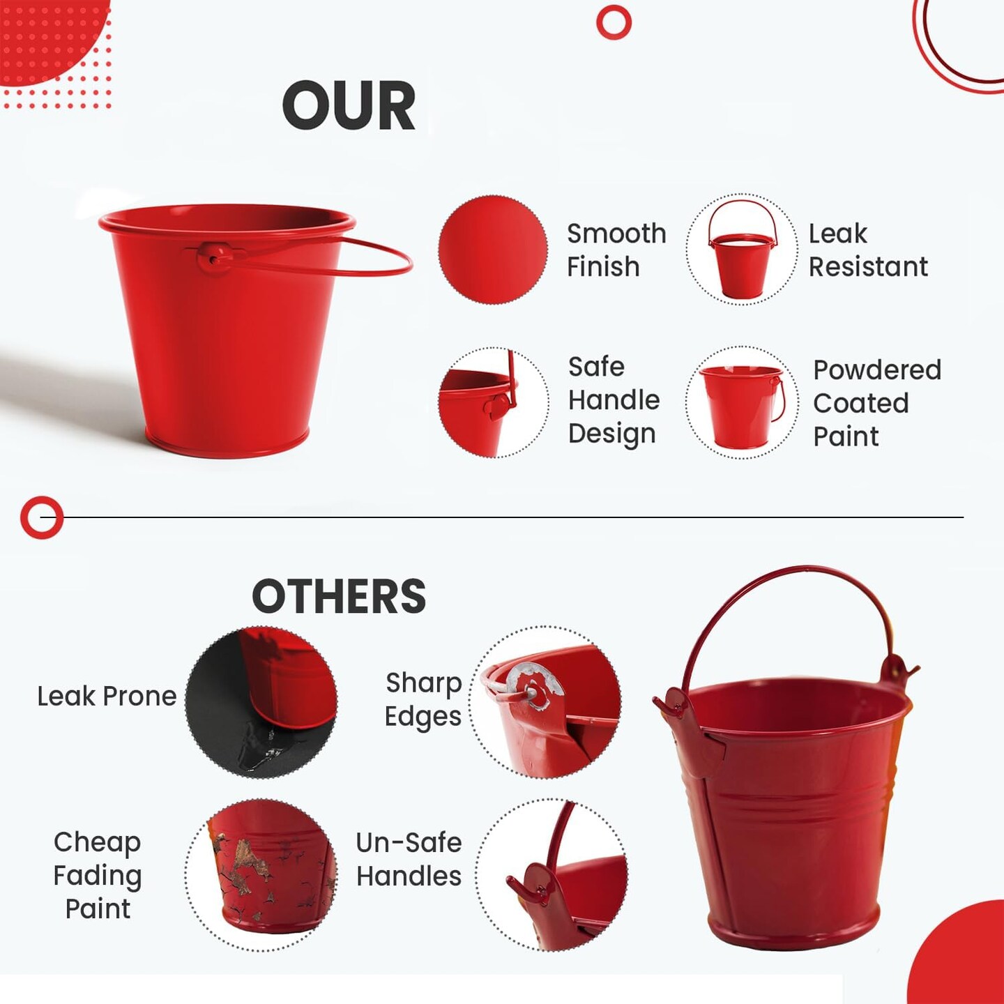 Small Metal Buckets with Handle 6 Pcs - Multicolor