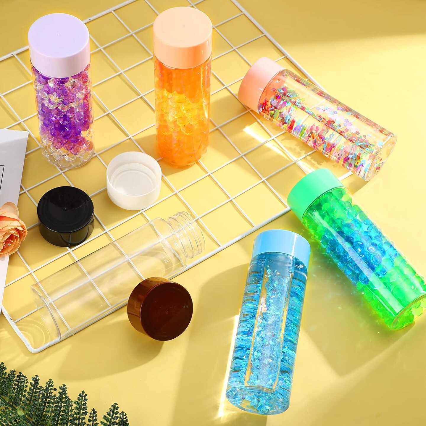 16 Pcs Empty Plastic Sensory Bottles with Lids(Multi Colors,13.5 oz)