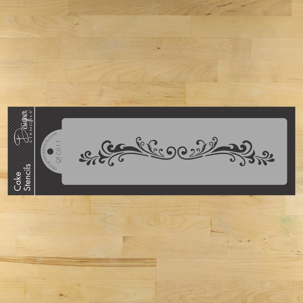 Florentine Mini Scroll Cake Stencil | C811 by Designer Stencils | Cake Decorating Tools |