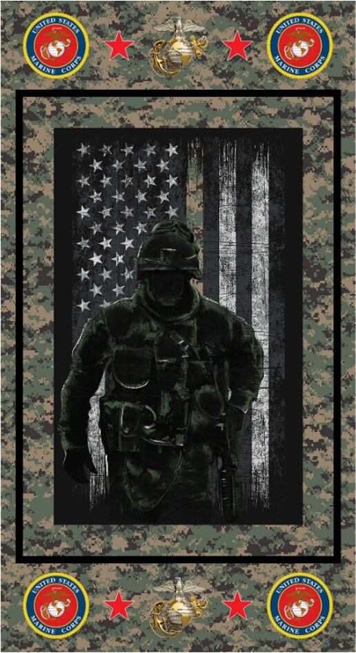 Sykel Enterprises Military Marines 24" Panel Cotton Fabric by the Panel