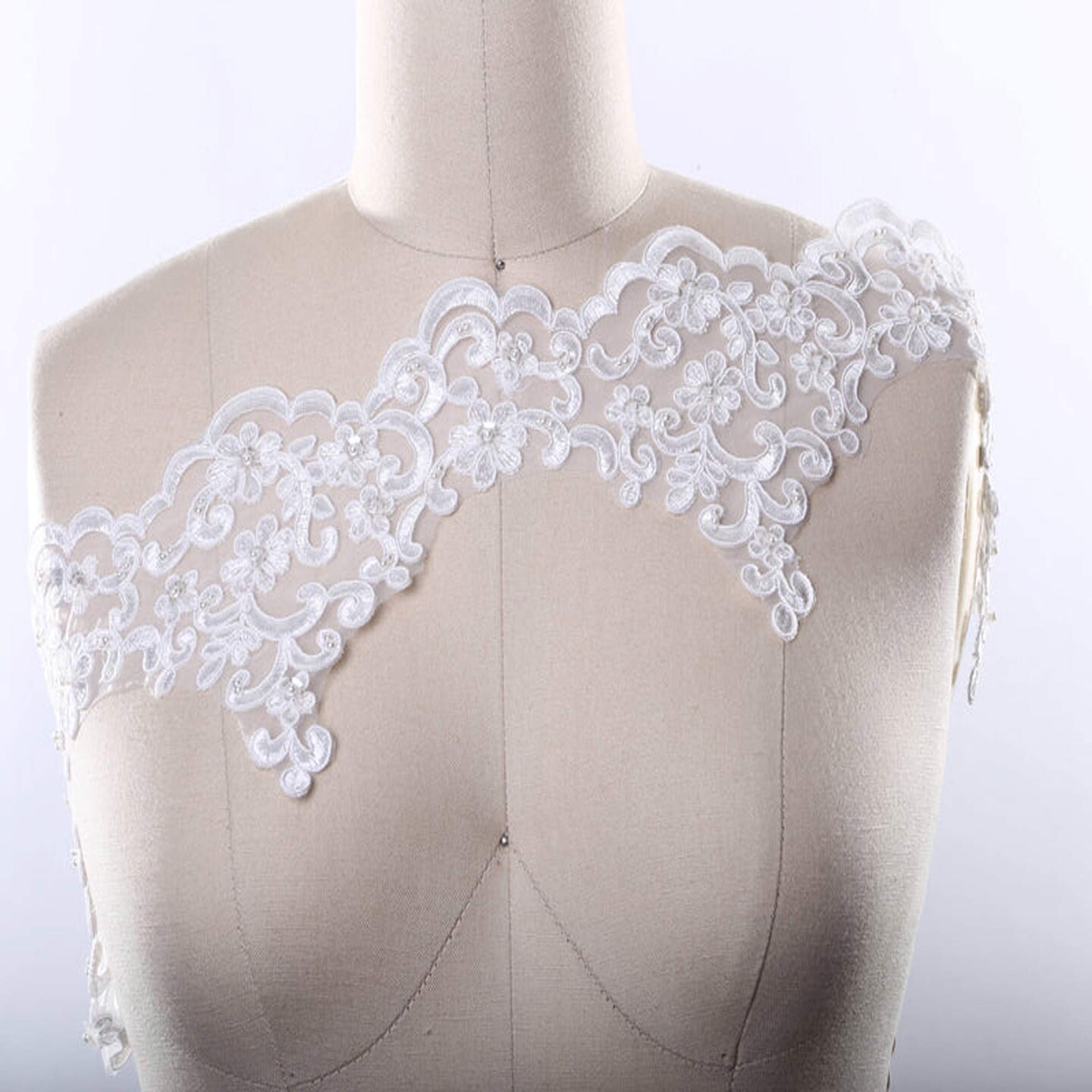 1 Yard 5.5 Inch Wide Ivory Bridal Beaded Veil Lace Trim Wedding Sequined Edging