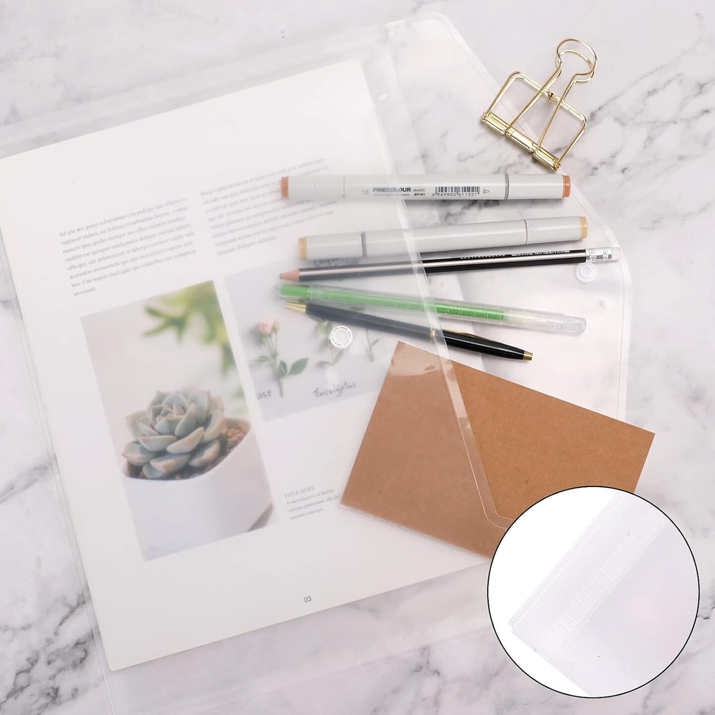 50pcs Plastic Envelopes with Button Snap Closure (Transparent Color)