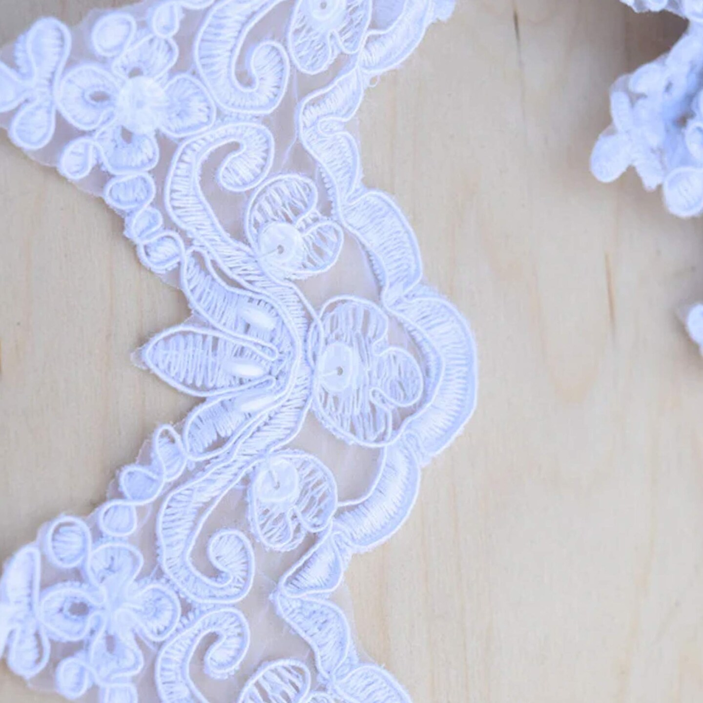 1 Yard 2.5 Inch Optic White Sequin Beaded Bridal Lace Trim Organza Pearls for Veils and Edging