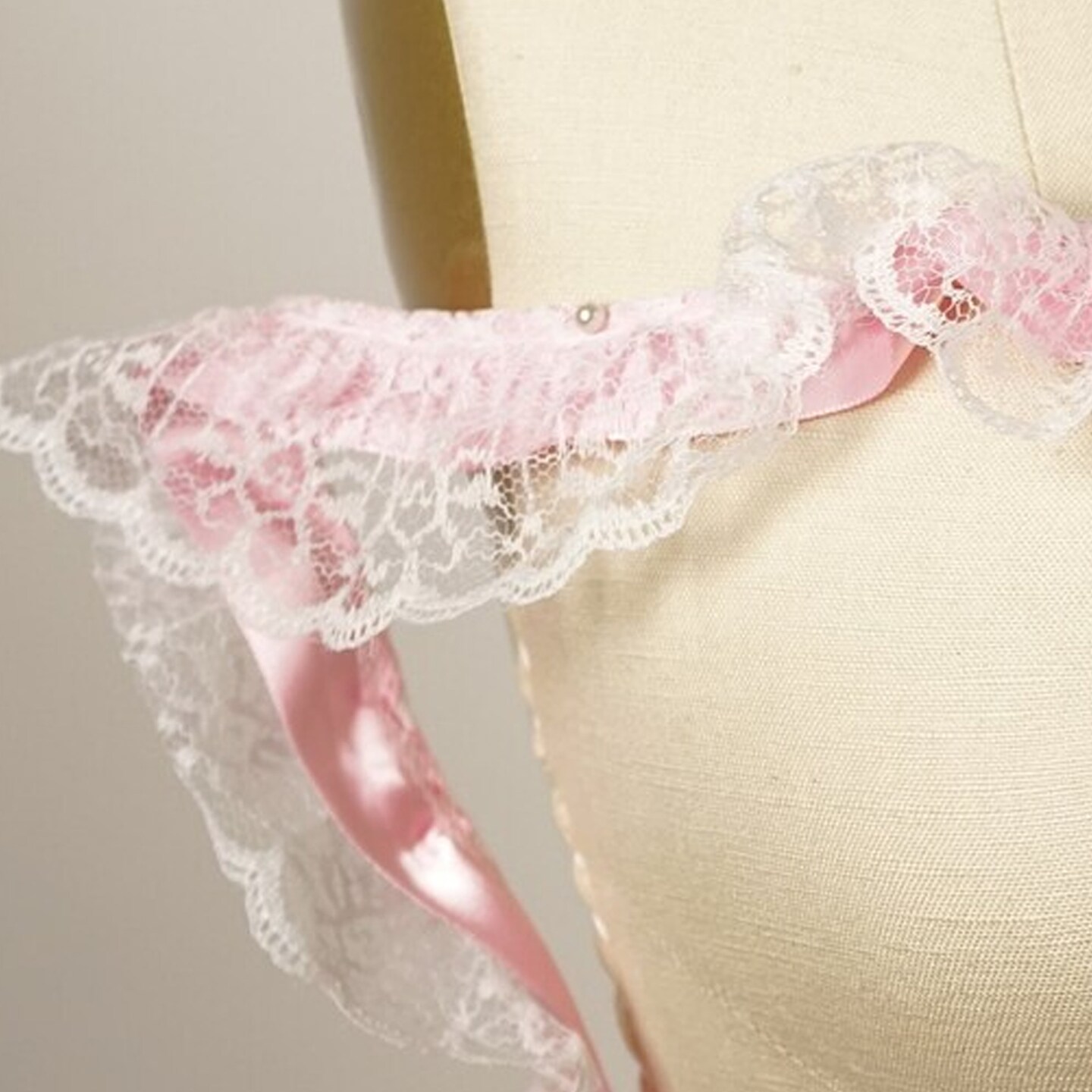 2 Yards Baby Pink Satin Trim With Polyester Lace Overlay Wide Ruffled Lace